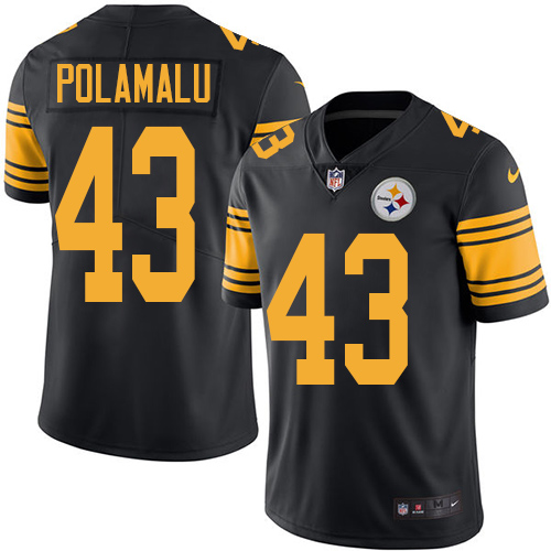 Youth Elite Troy Polamalu Nike Jersey Black - #43 Rush NFL Pittsburgh Steelers